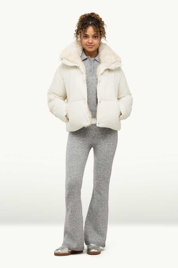 Women - Knitted joggers - light gray-melange