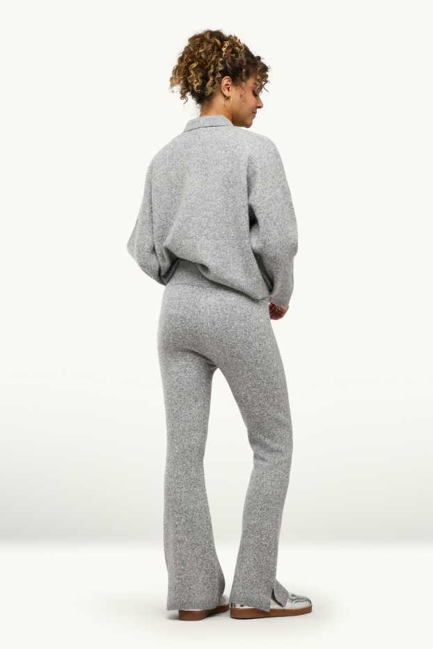 Women - Knitted joggers - light gray-melange