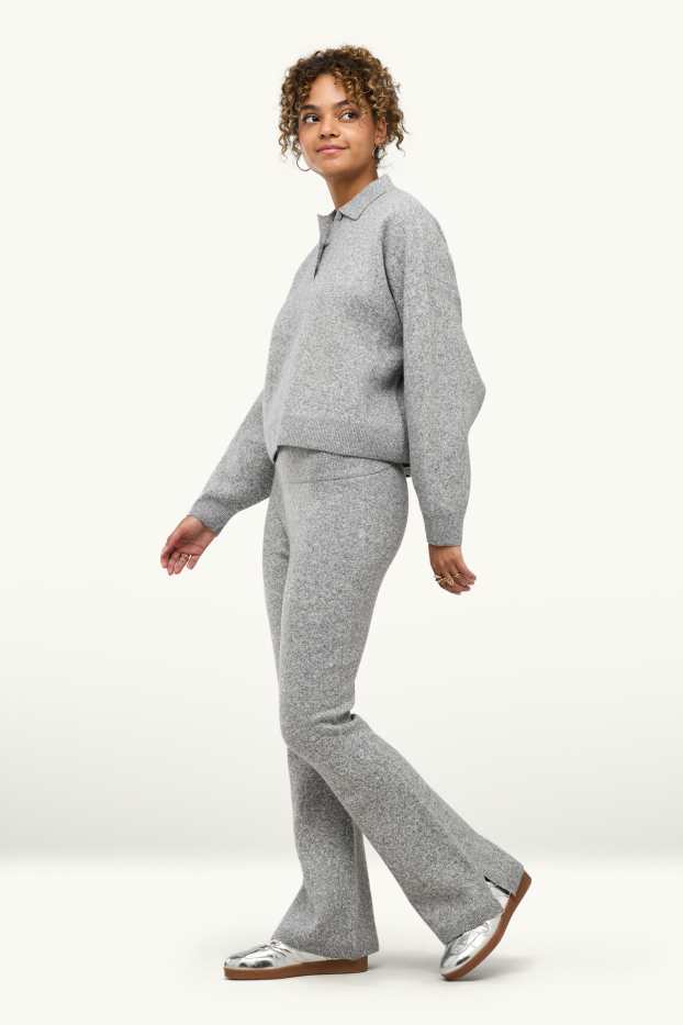Women - Knitted joggers - light gray-melange