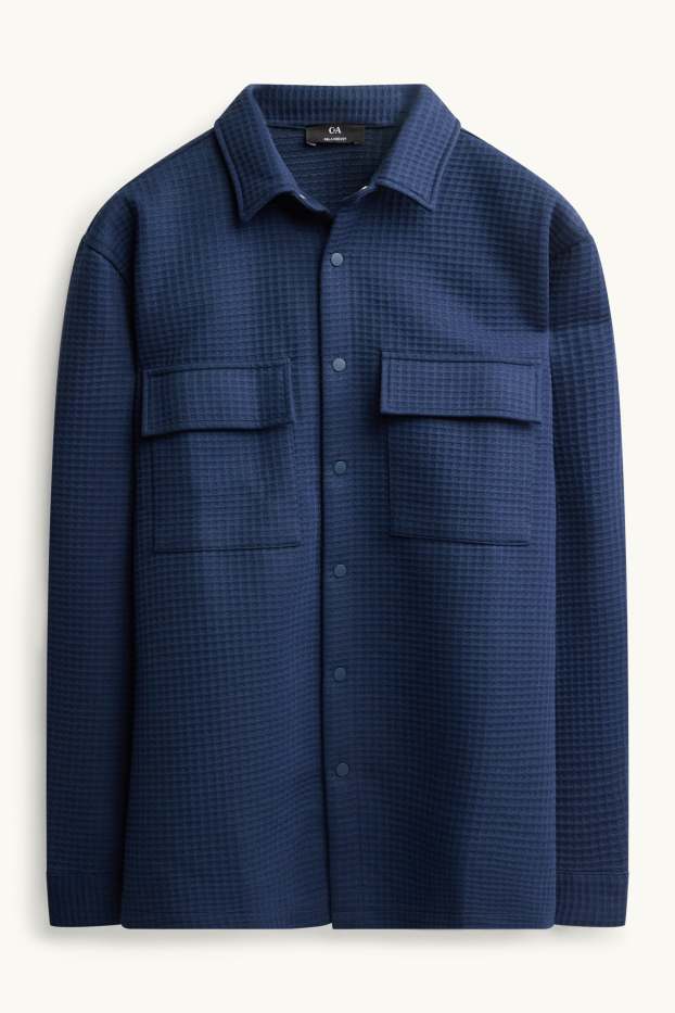 Hommes - Veste-chemise - relaxed fit - col kent - finition texturée - bleu foncé