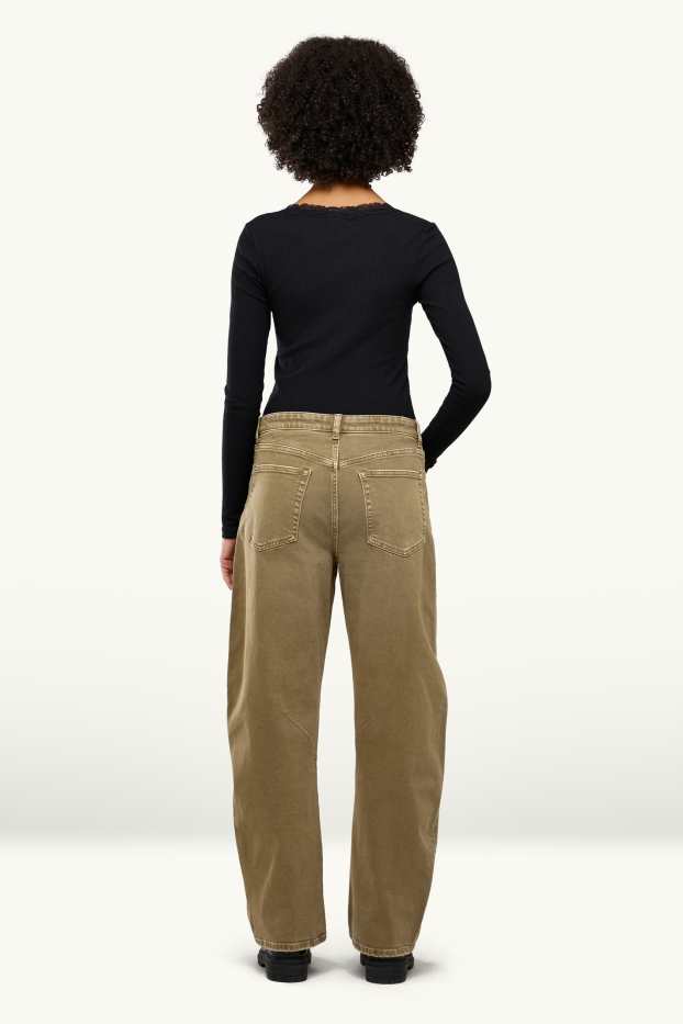 Femei - Barrel jeans - talie medie - kaki