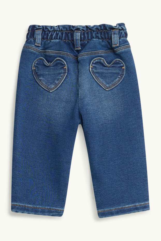 Bébés filles - Petite fleur et petit cœur - jean chaud bébé - jean bleu