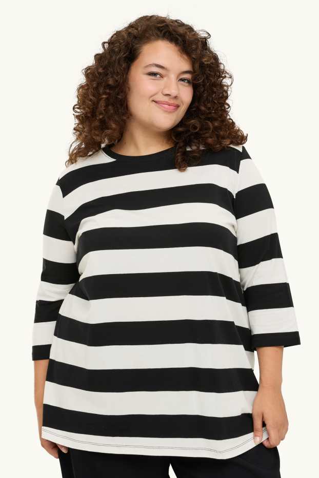 Dámské - Tričko - relaxed fit - pruhované - LYCRA® - bílá/černá