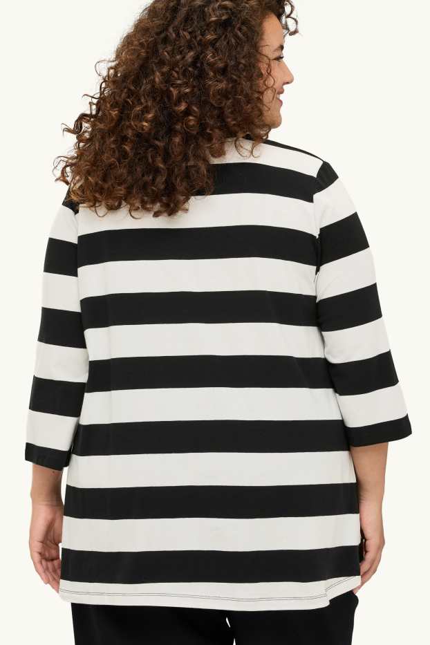 Dámské - Tričko - relaxed fit - pruhované - LYCRA® - bílá/černá