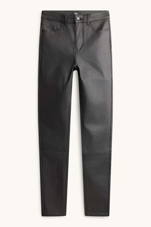 Dámské - Plátěné kalhoty - mid waist - skinny fit - imitace kůže - černá