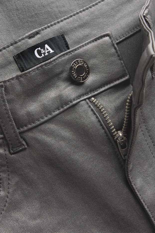 Dámské - Plátěné kalhoty - mid waist - skinny fit - imitace kůže - černá
