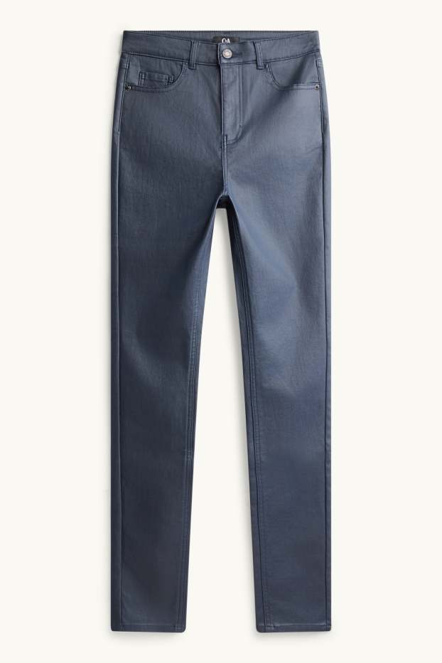 Damen - Stoffhose - Mid Waist - Skinny Fit - Lederimitat - blau
