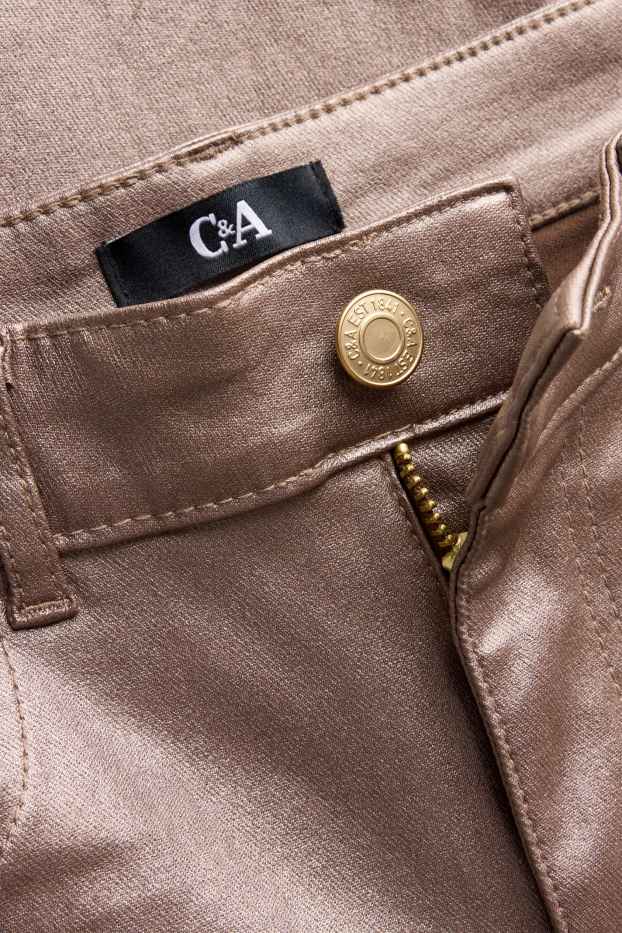 Dámské - Plátěné kalhoty - mid waist - skinny fit - imitace kůže - růžová