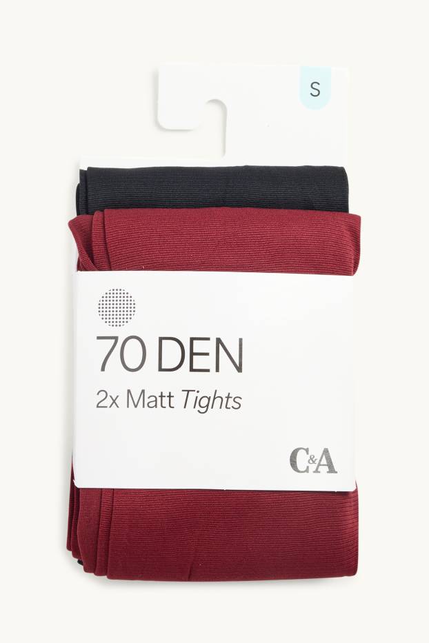 Femmes - Lot de 2 - collants fins - 70 DEN - rouge foncé / noir
