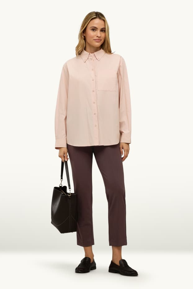 Women - Cloth trousers - high waist - slim fit - dark brown
