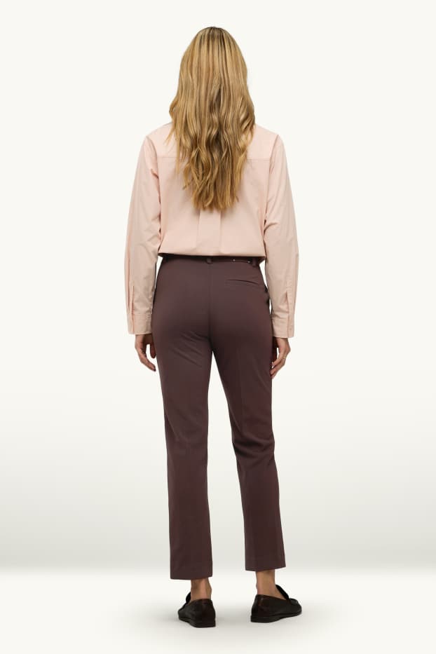 Women - Cloth trousers - high waist - slim fit - dark brown