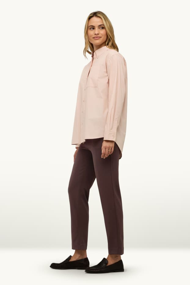Women - Cloth trousers - high waist - slim fit - dark brown