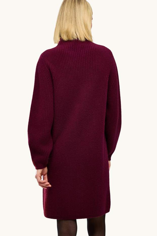 Dames - Jurk van kasjmier - straight fit - bordeaux