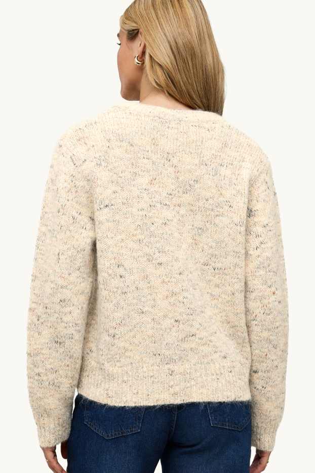 Damen - Pullover mit V-Ausschnitt - beige-melange