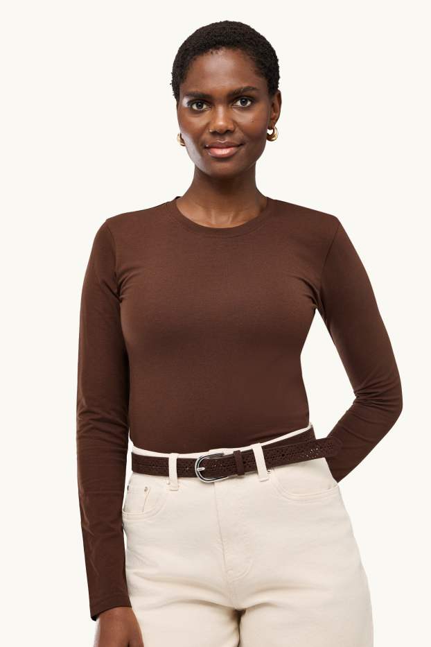 Dames - Longsleeve - slim fit - bruin