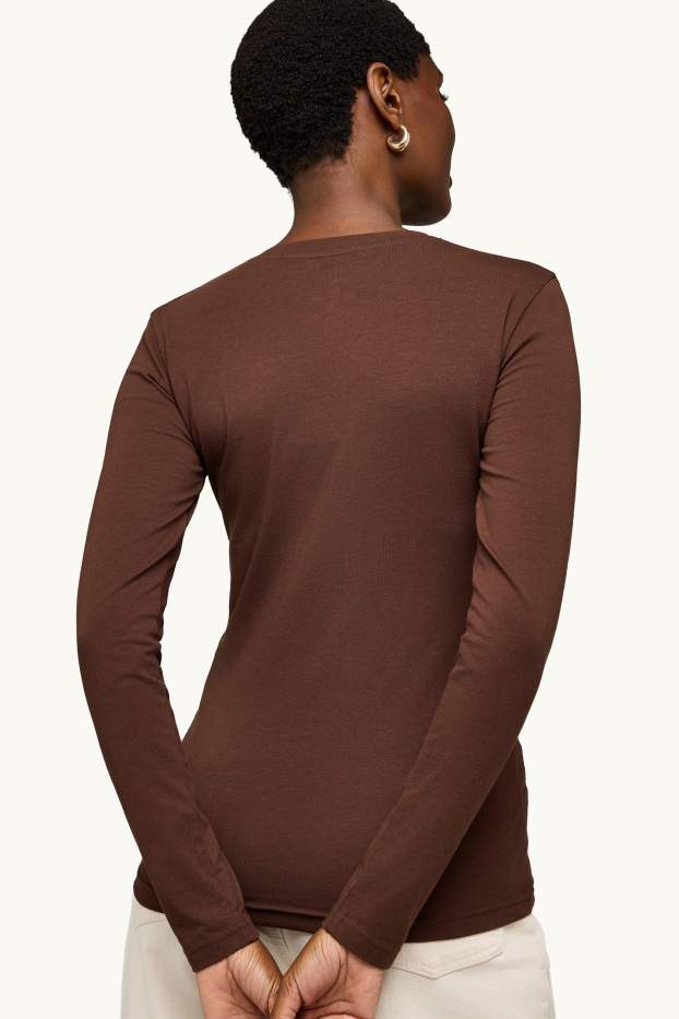 Dames - Longsleeve - slim fit - bruin