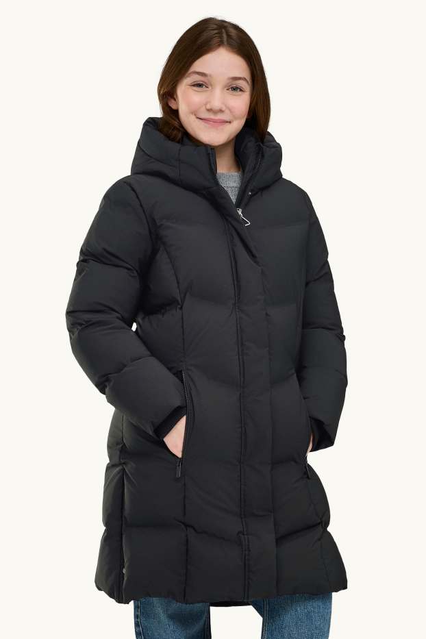 Kinder Mädchen - Funktions-Steppjacke mit Kapuze - gefüttert - schwarz