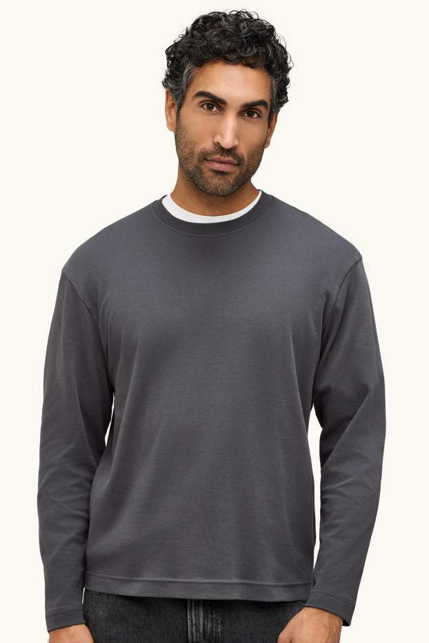 Men - Long sleeve top - relaxed fit - dark gray