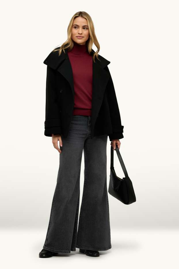 Dames - Wide flared jeans - high waist - jeansdonkergrijs