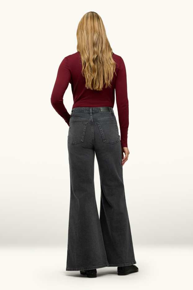 Dames - Wide flared jeans - high waist - jeansdonkergrijs