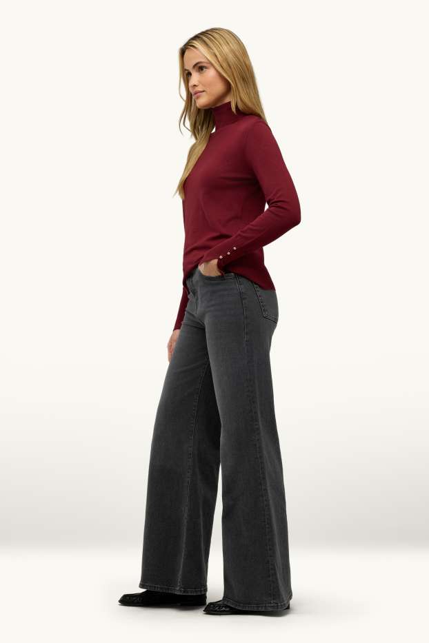 Dames - Wide flared jeans - high waist - jeansdonkergrijs
