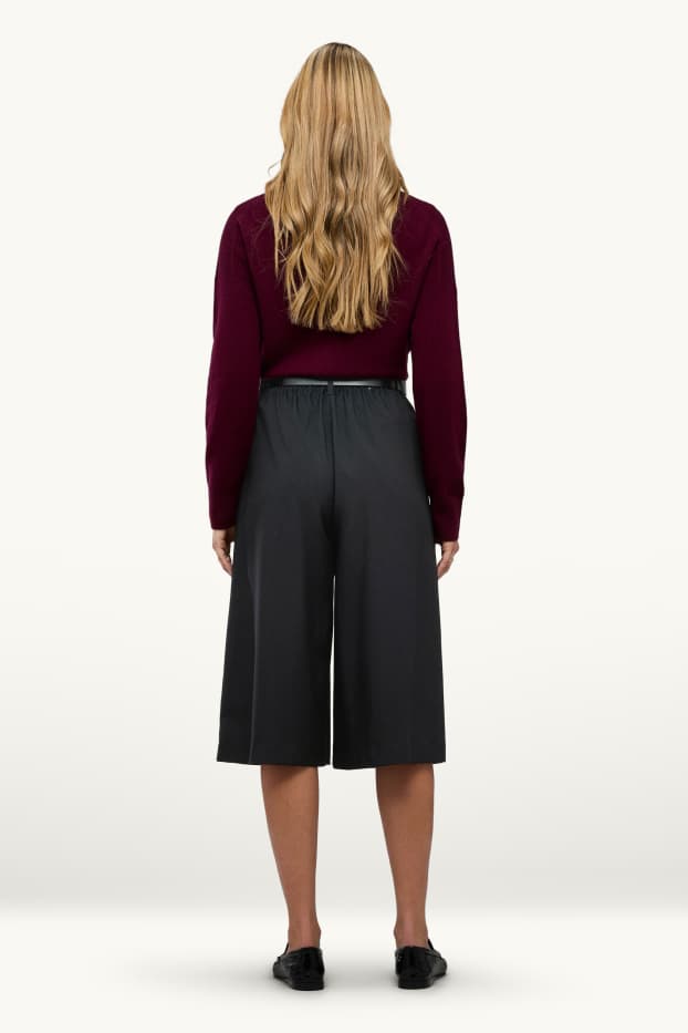 Donna - Culotte con cintura - vita media - gamba ampia - nero
