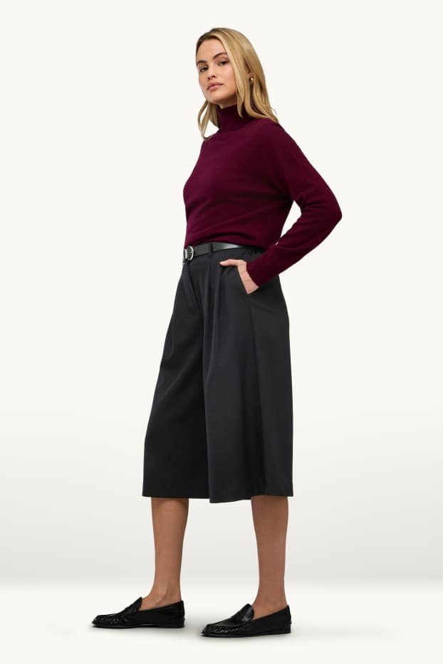 Donna - Culotte con cintura - vita media - gamba ampia - nero