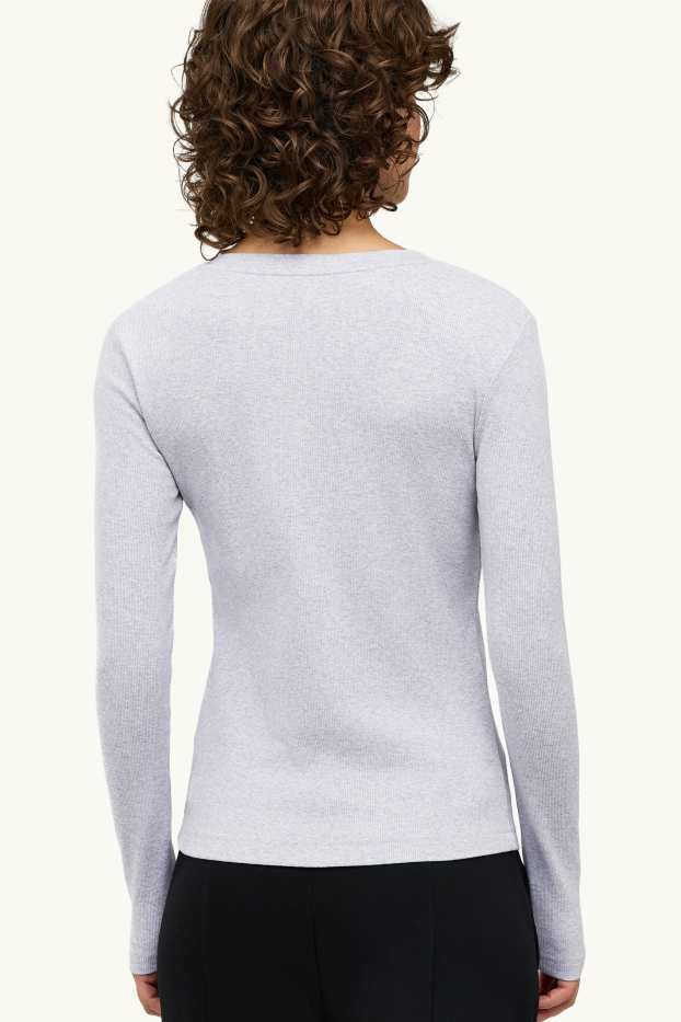 Damen - Henley-Shirt - Slim Fit - gerippt - hellgrau