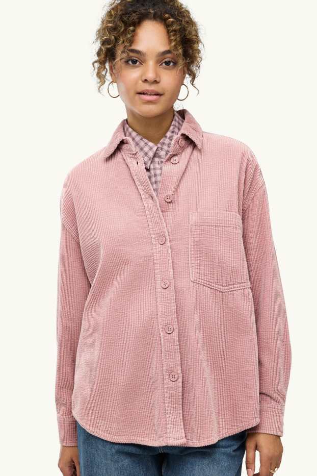 Women - Corduroy shirt blouse - textured - rose