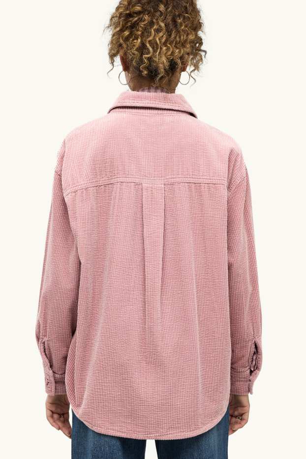 Women - Corduroy shirt blouse - textured - rose