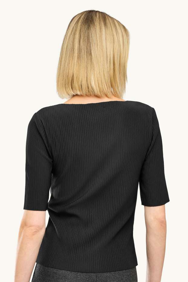 Damen - T-Shirt - Regular Fit - gerippt - schwarz