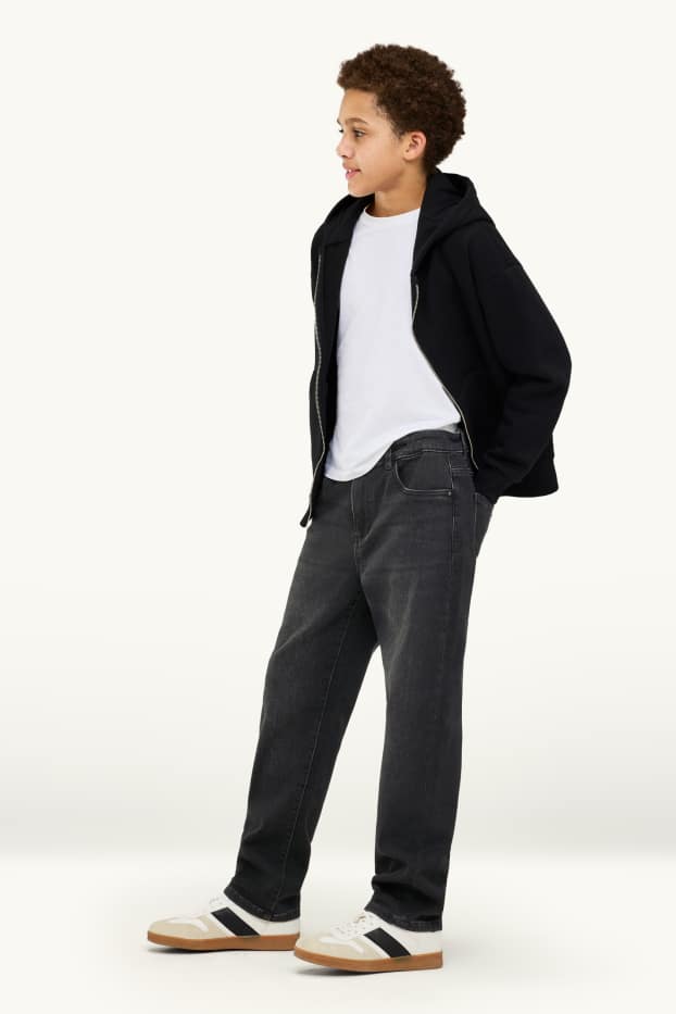 Kinder Buben - Straight Jeans - Thermojeans - extra-weiter Bund - schwarz