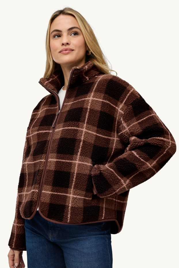 Femmes - Veste en polaire - à carreaux - marron / marron