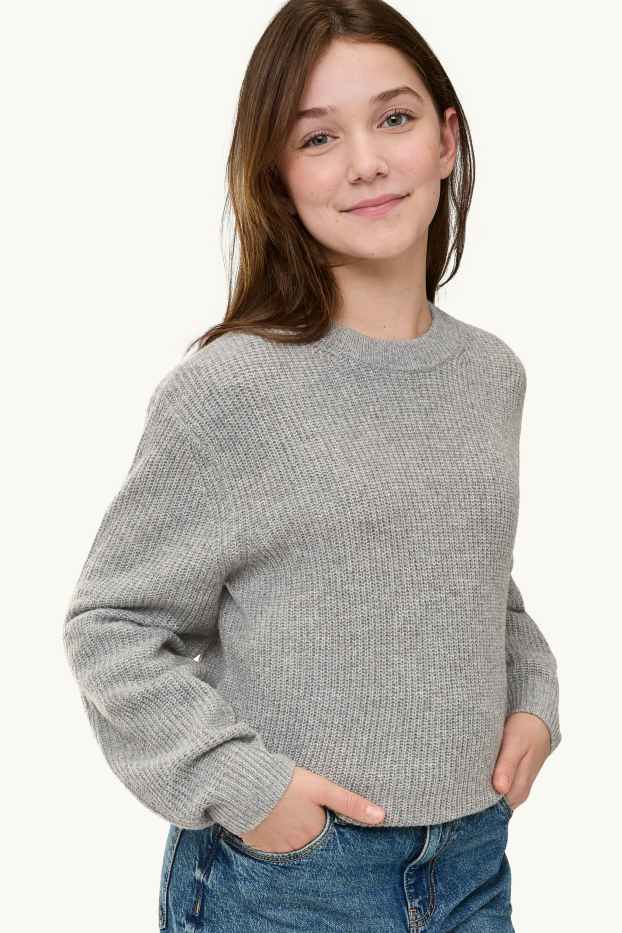 Kinder Mädchen - Pullover - grau-melange