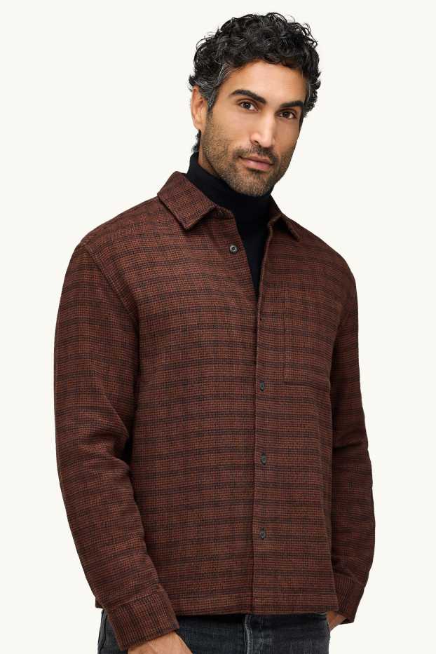 Uomo - Camicia - relaxed fit - collo all'italiana - a quadretti - marrone scuro