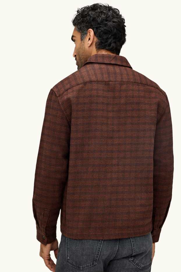 Uomo - Camicia - relaxed fit - collo all'italiana - a quadretti - marrone scuro