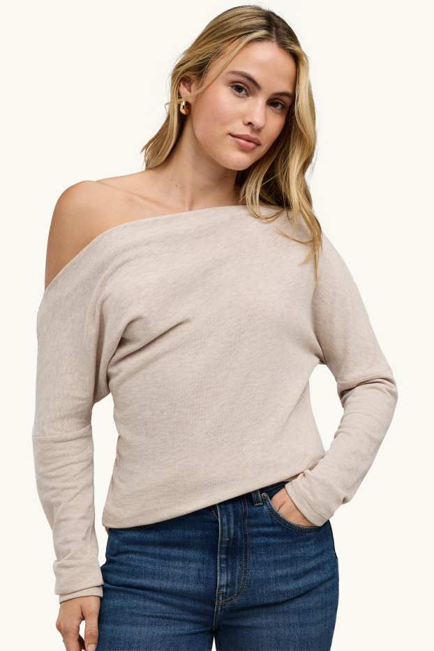 Dámské - Tričko s dlouhým rukávem - slim fit - béžová