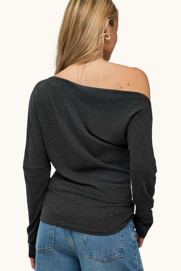 Dámské - Tričko s dlouhým rukávem - slim fit - tmavě šedý melír