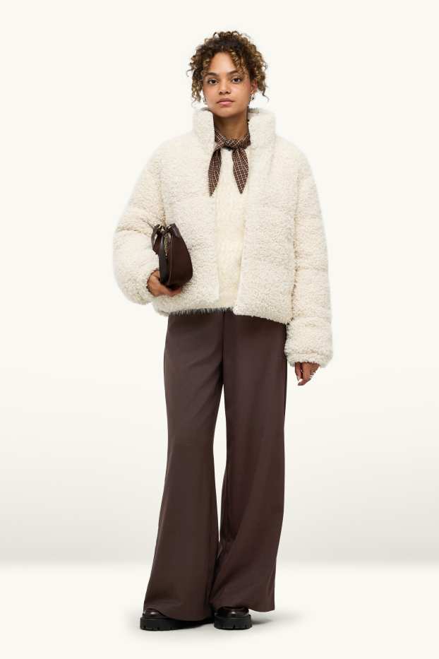 Dona - Pantalons de tela - mid waist - wide leg - marró fosc
