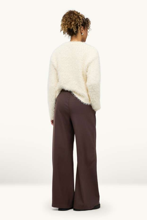 Dona - Pantalons de tela - mid waist - wide leg - marró fosc
