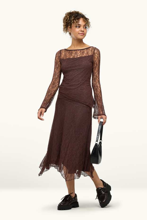 Women - Lace skirt - dark brown