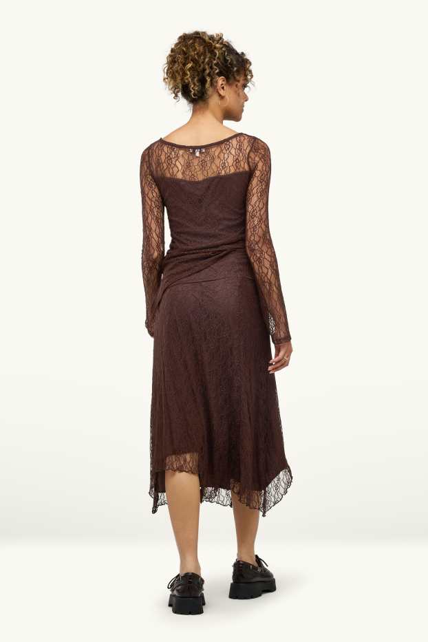 Women - Lace skirt - dark brown