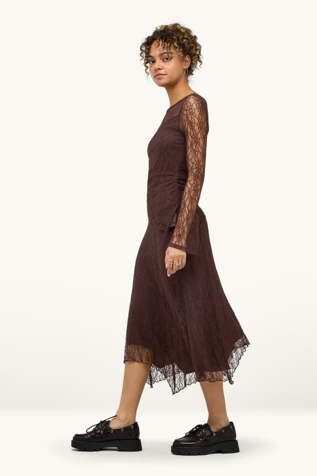 Women - Lace skirt - dark brown