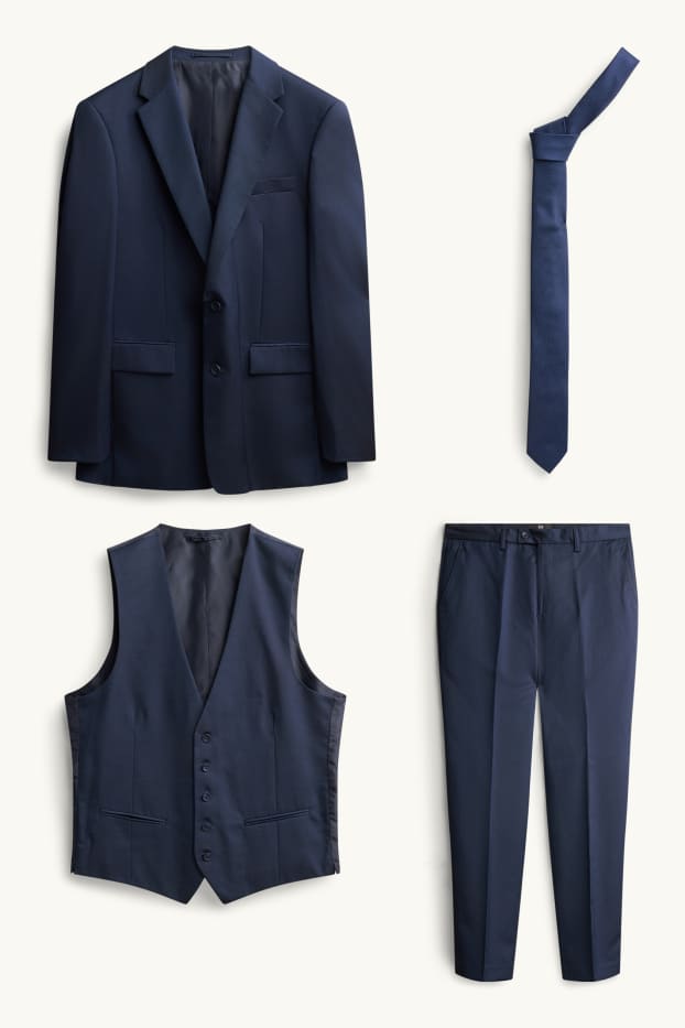 Bărbați - Costum cu cravată - regular fit - 4 piese - albastru închis