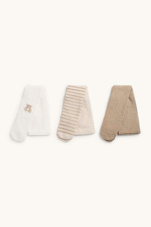 Bébés filles - Lot de 3 - teddy bear - collants chauds bébé - beige / marron