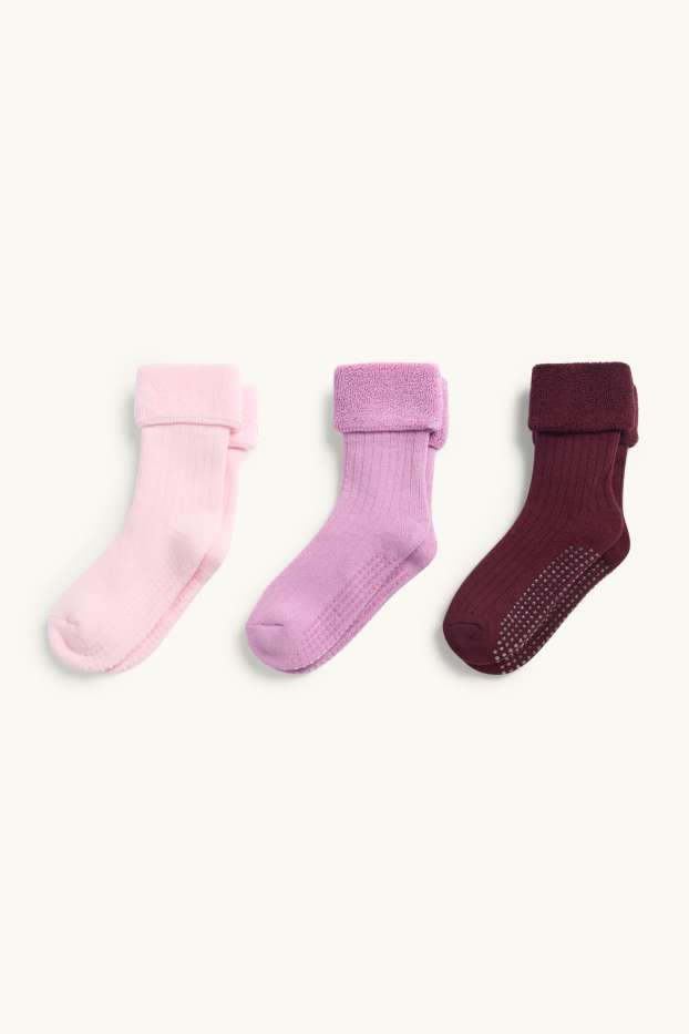 Kinder Mädchen - Multipack 3er - Noppensocken - gerippt - bordeaux