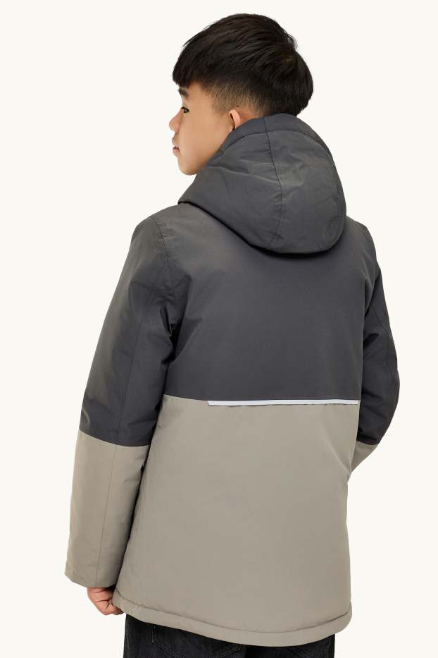 Kinder Buben - Regenjacke mit Kapuze - gefüttert - wasserdicht - khaki