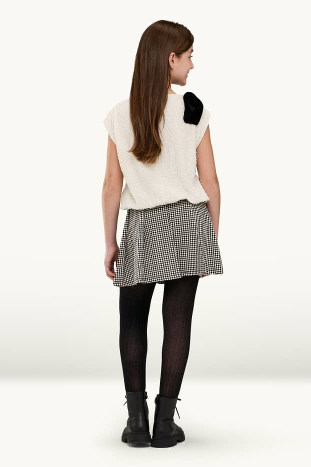 Enfants filles - Ensemble - jupe avec ceinture et collants - 2 pièces - blanc / noir