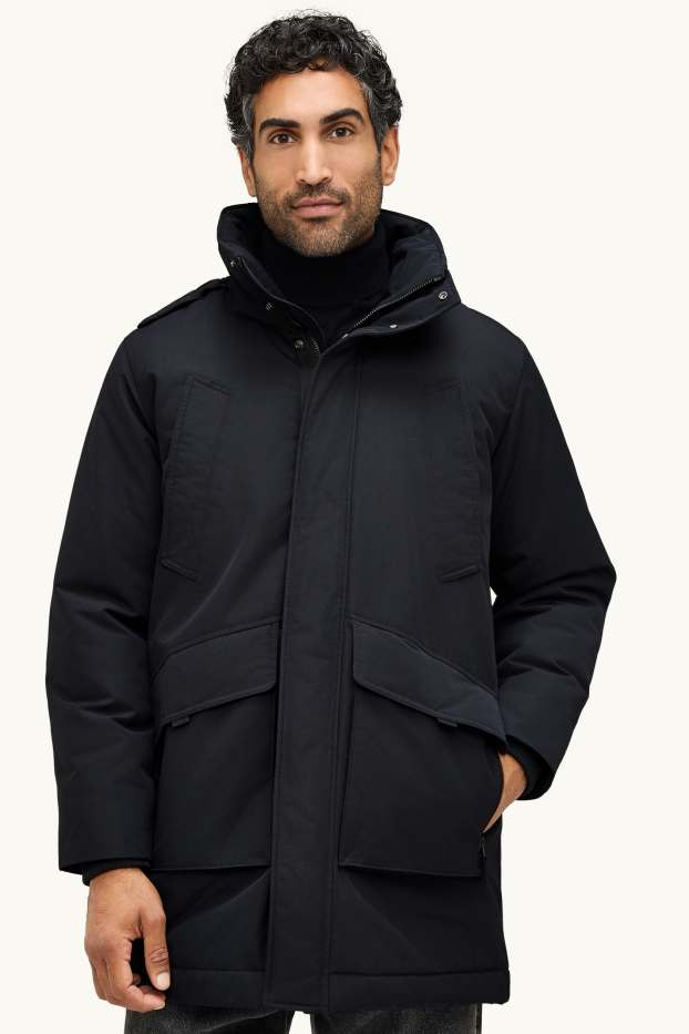 Men - Parka with hood - lined - black