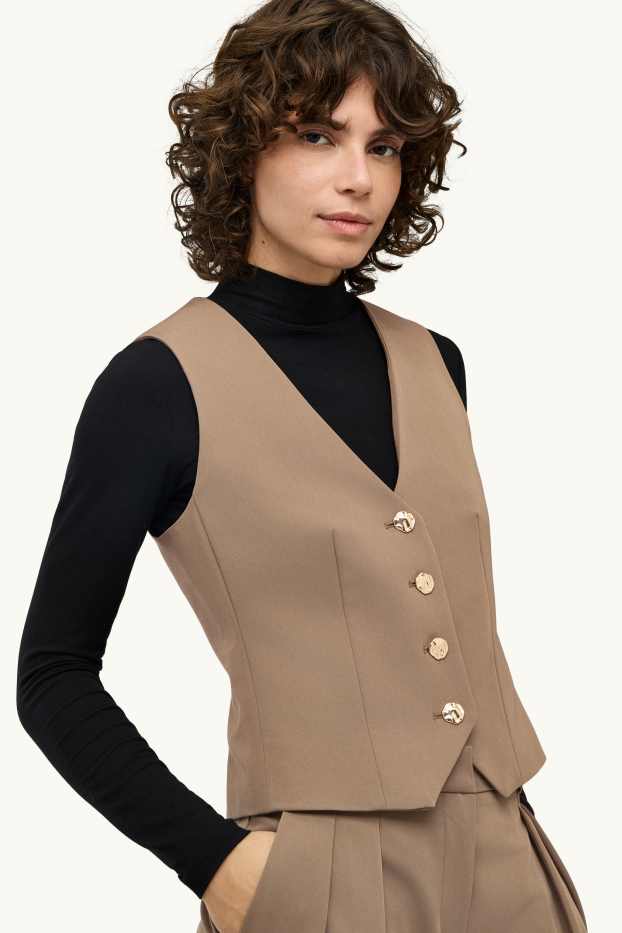 Femmes - Gilet sans manches de bureau - regular fit - marron clair